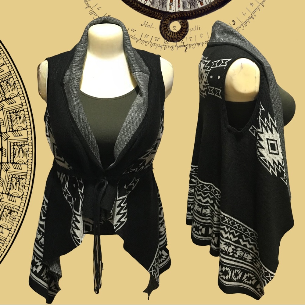 Oversized Open Front Tribal Print Pattern Waterfa… - image 1